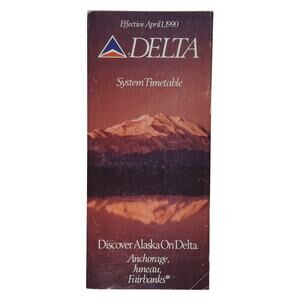 Delta Air Lines Timetable – Apr 1, 1990 – Alaska Theme Cover – 425 Pages